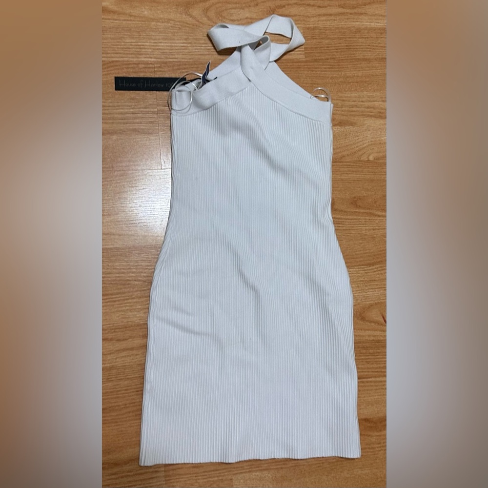 White House Of Harlow Mini Ribbed Cross Neck Mini Dress